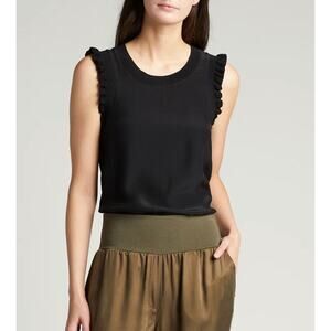 NWOT Cinq a Sept Tous 'Les Jours Lenore' Silk Ruffle Sleeve Top Black Size XS